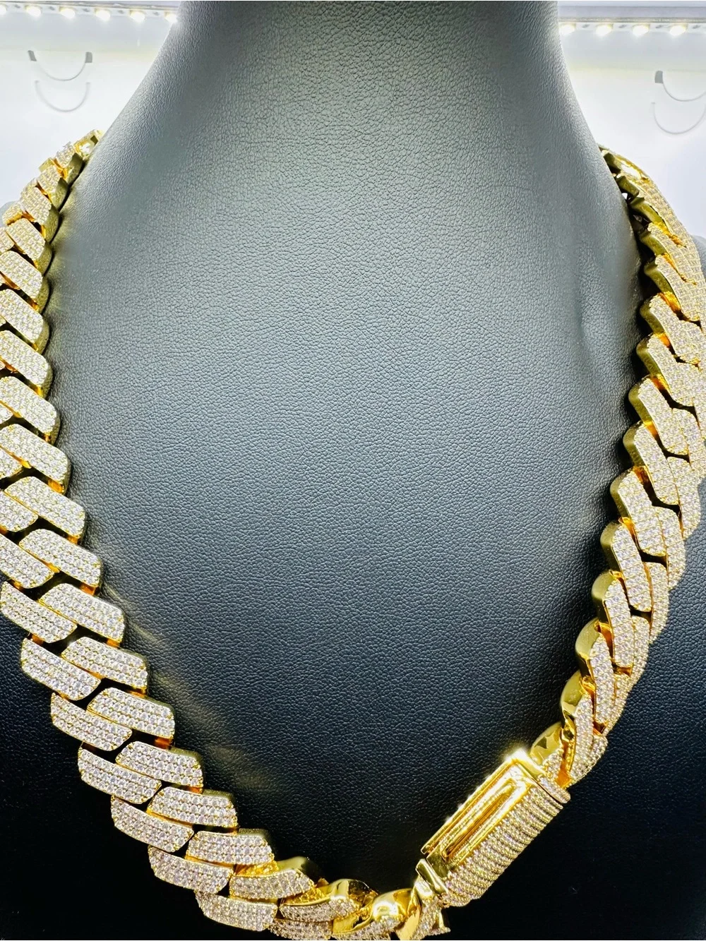 Gold Cuban Link Necklace with Pavé Crystals - Men’s Jewelry